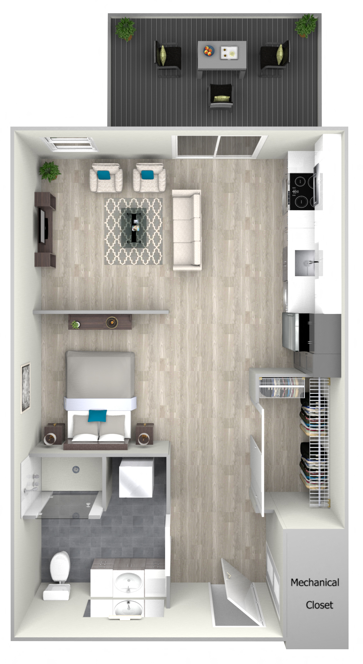Floor plan for studio, 1 bath, 502 sqft